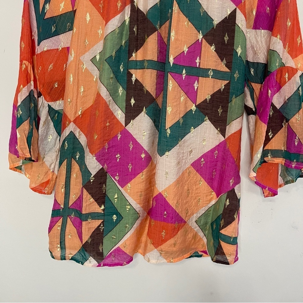 JADE By Melody Tam Bell Sleeve Geometric Print Blouse, Small - Picture 9 of 10